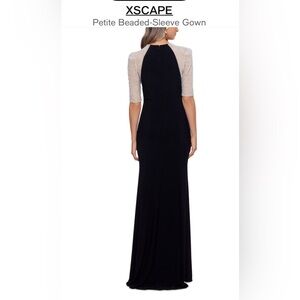 Xscape Black Gown with Beaded Sleeves